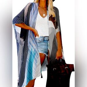 Moss Rose. Women's Beach Cover up Swimsuit Kimono with Bohemian Floral Print.